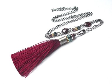 CHWOŚCIK BURGUND - naszyjnik