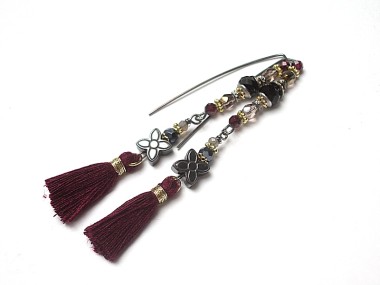 Boho - troki burgund - kolczyki