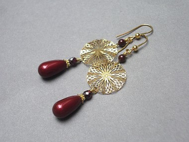 Bordeaux /pearl rosette/- kolczyki
